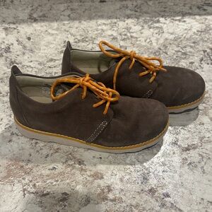 Brown Leather Boys Clarks Shoes with Orange Laces